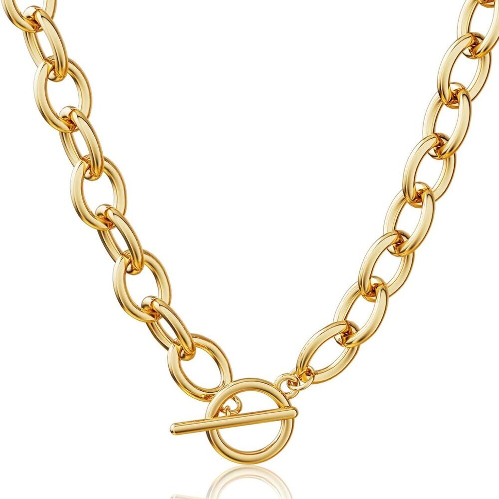 Elegant 14K Gold-Plated Paperclip Chain Necklace with Cross and Heart Pendant fo